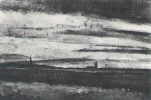 Винсент Виллем Ван Гог ранние работы. Сумеречный пейзаж с церковью 1883г  ван-гог.рф